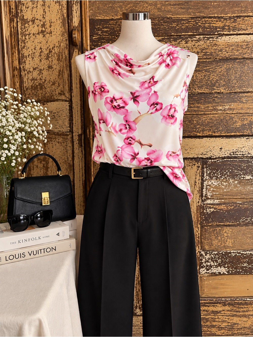 Calvin Klein Pink Floral Sleeveless Blouse NWOT Soft Stretch Career Top